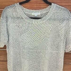 Socialite White Short Sleeve Knit Top with Black Dot Print